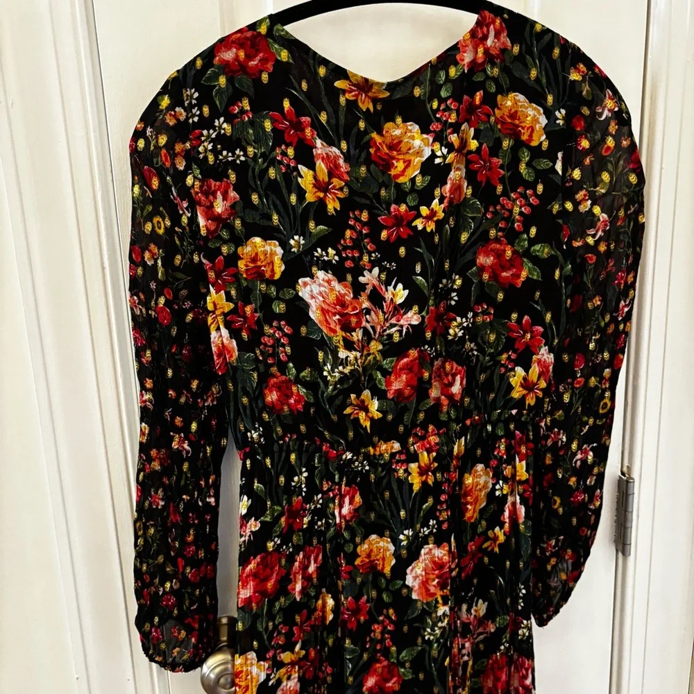 J. Crew Front Tie Flowy Dress Floral Multicolor Maxi Dark Romantic size XS - Picture 6 of 10